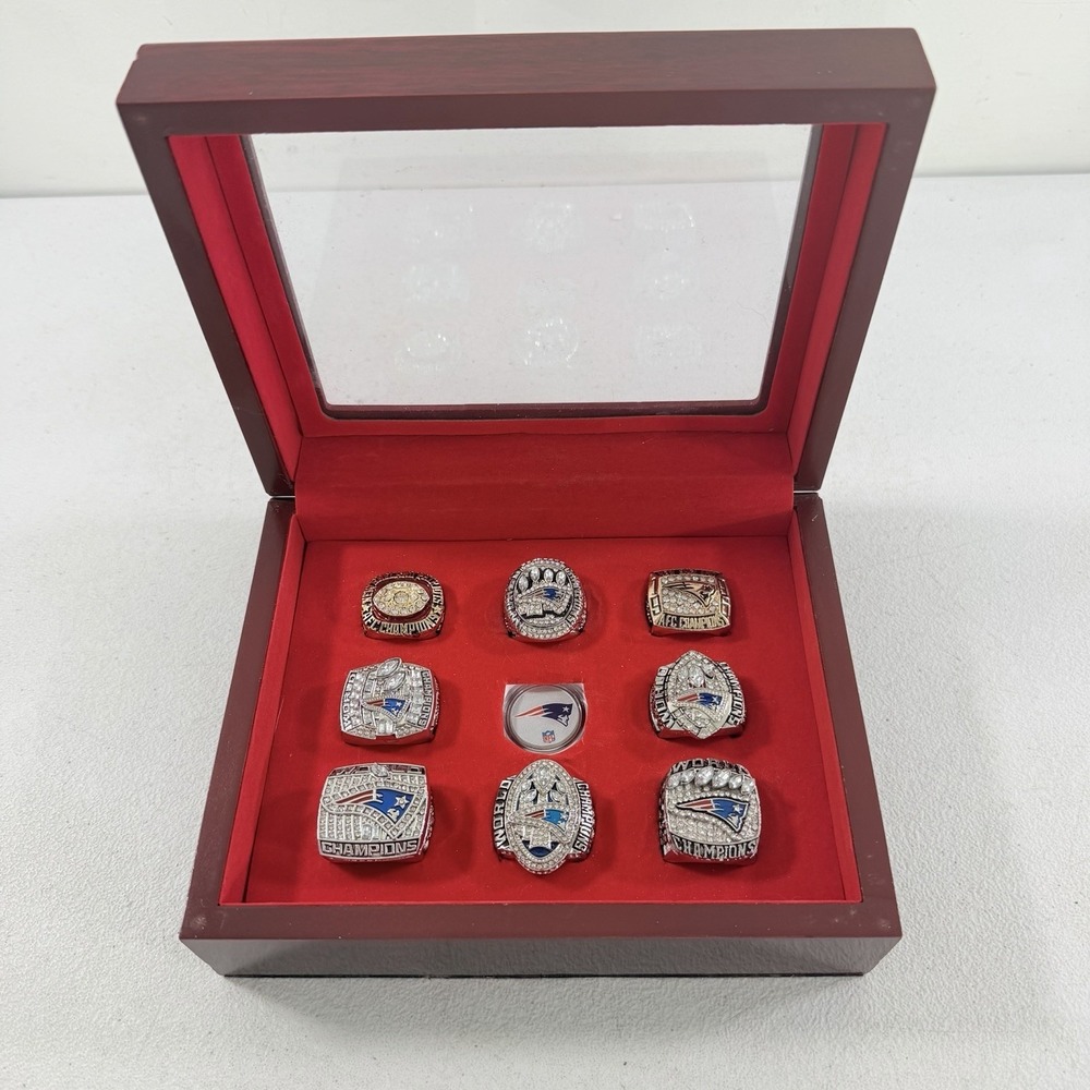 New England Patriots NFL Championship AFC Champions 8 Ring Set Tom Brady W/ Box